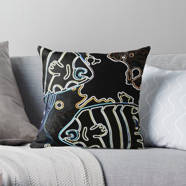 Blue Water Fish Dark Night Throw Pillow