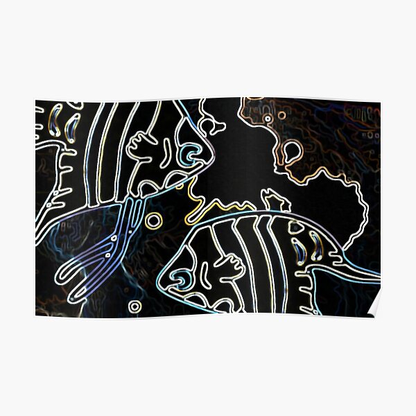 Blue Water Fish Dark Night Poster