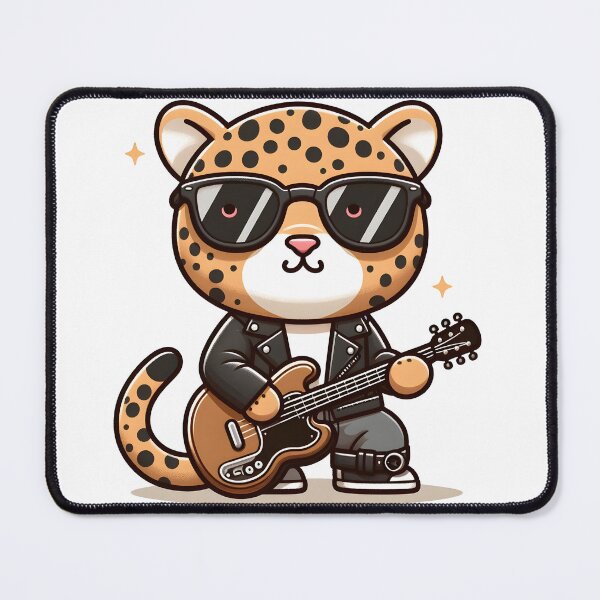 Item preview, Kawaii Jaguar With Leather Jacket And Sunglasses Playing Guitar designed and sold by CanvasCutie.