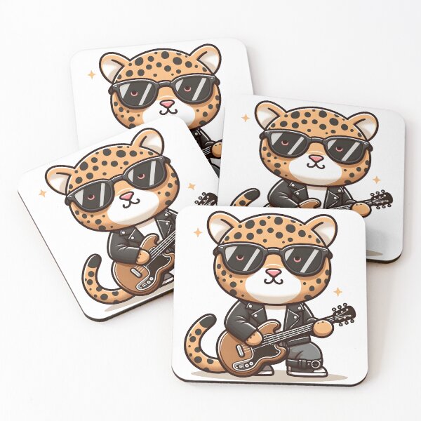 Item preview, Kawaii Jaguar With Leather Jacket And Sunglasses Playing Guitar designed and sold by CanvasCutie.