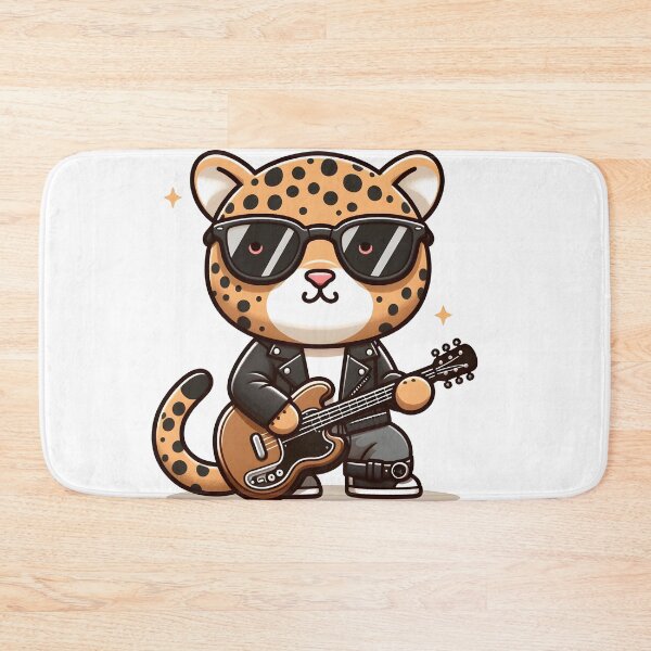Item preview, Kawaii Jaguar With Leather Jacket And Sunglasses Playing Guitar designed and sold by CanvasCutie.