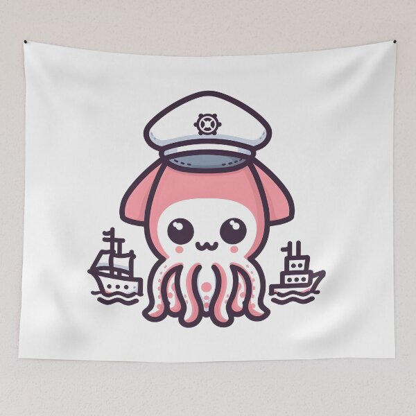 Item preview, Kawaii Squid With Sailor Hat And Tiny Ship designed and sold by CanvasCutie.