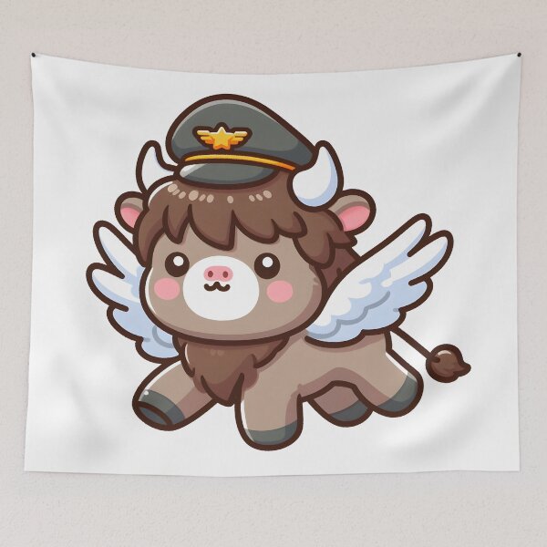 Item preview, Kawaii Bison With Pilot Hat designed and sold by CanvasCutie.