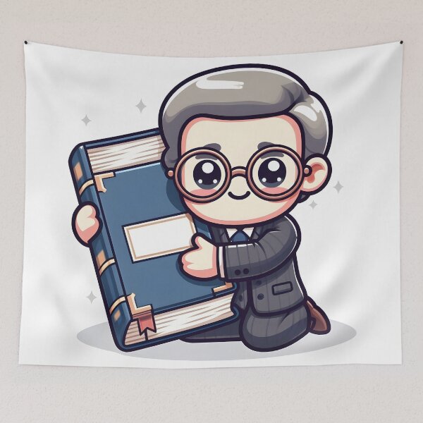 Item preview, Kawaii Librarian With Vintage Glasses Hugging A Giant Book designed and sold by CanvasCutie.