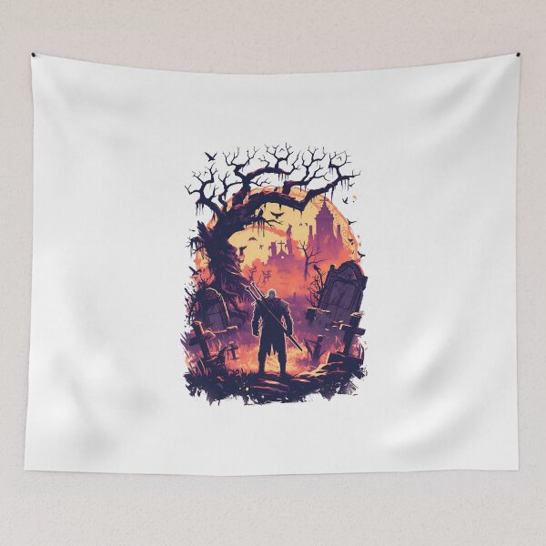 Item preview, Lone Hunter on a Ghosly Graveyard - Witcher designed and sold by Fenay Designs.