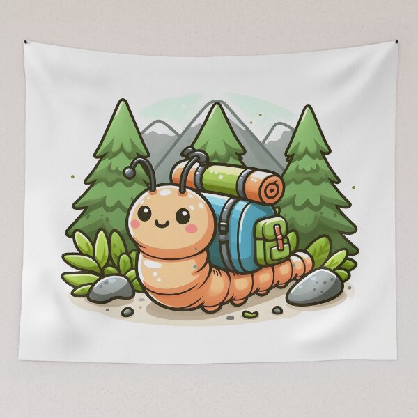 Item preview, Kawaii Caterpillar With Hiking Backpack designed and sold by CanvasCutie.
