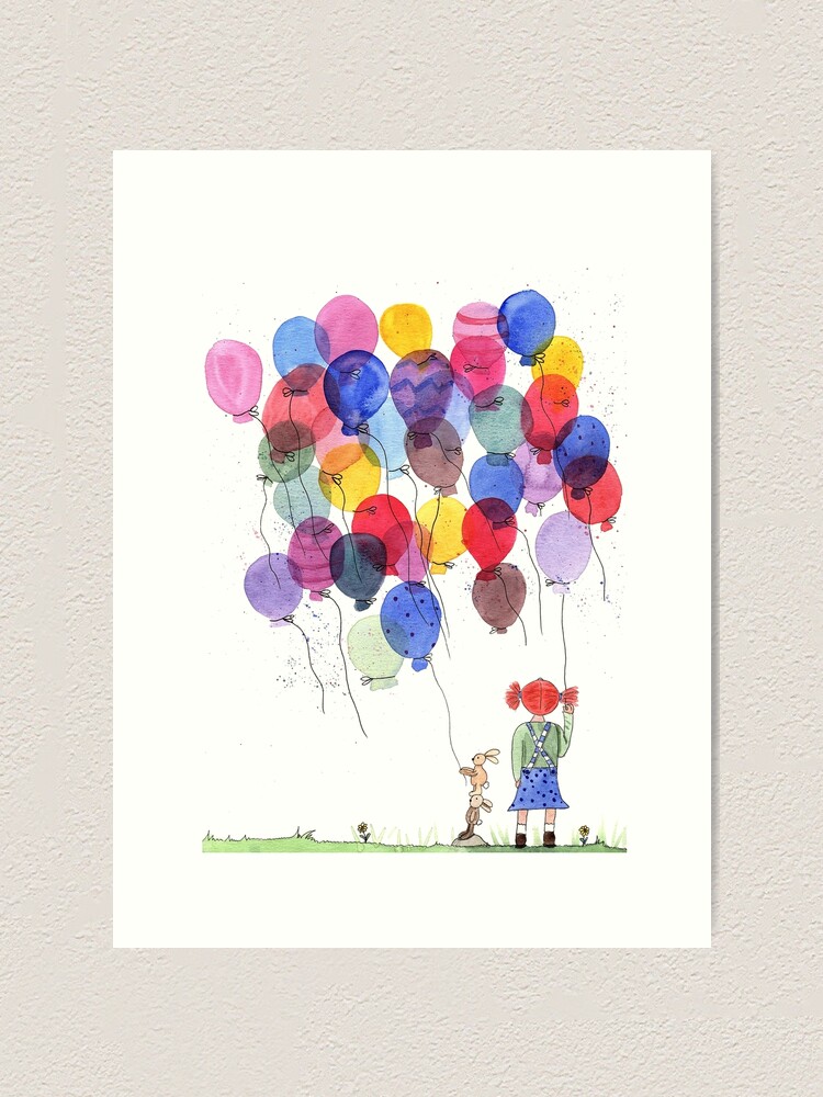 Girl with balloons whimsical watercolor illustration Art Print for Sale by  Sandra Connelly