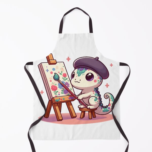 Item preview, Kawaii Bubbly Basilisk With A Beret Painting On An Easel designed and sold by CanvasCutie.