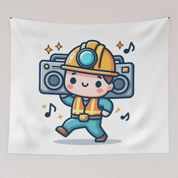 Item preview, Kawaii Miner With A Boombox And A Safety Vest designed and sold by CanvasCutie.
