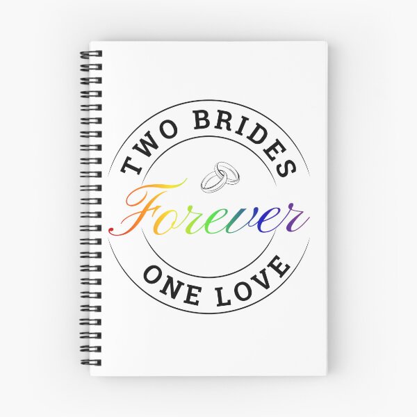 Item preview, Two Brides One Love Forever Slogan, Wedding Rings Graphic with Rainbow Text, LGBTQ+ Honeymoon Couples tees,   designed and sold by PrideBeProud.