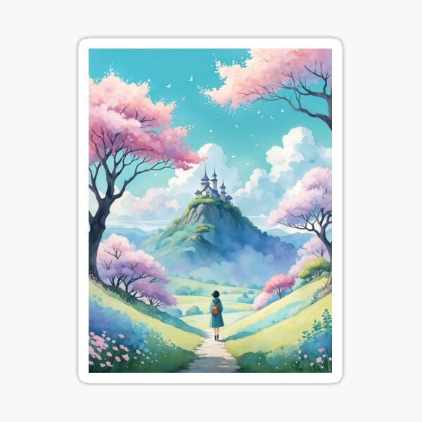 Aperçu de l'œuvre Paysage de printemps d'anime magique, rose créée et vendue par Prints and Lifestyle.