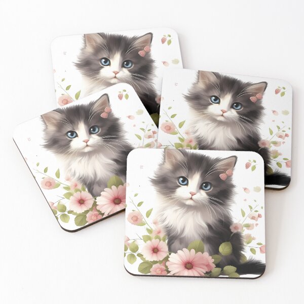 Item preview, A kitten with blue eyes and black and white fur, surrounded by a bouquet of roses designed and sold by mando24895.