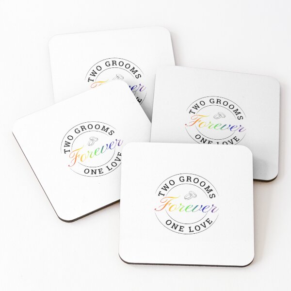 Item preview, Two Grooms One Love Forever Slogan, Wedding Rings Graphic with Rainbow Text, LGBTQ+ Honeymoon Couples tees,   designed and sold by PrideBeProud.
