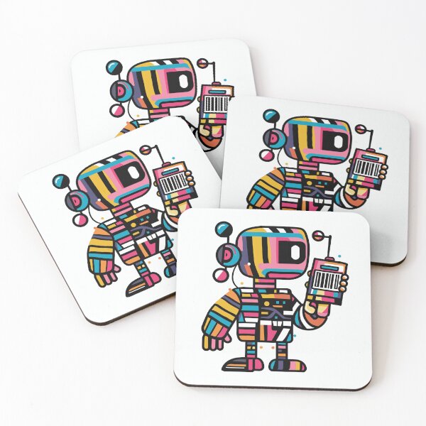 Item preview, multicolored robot holding a pnone designed and sold by YuliaHulia.