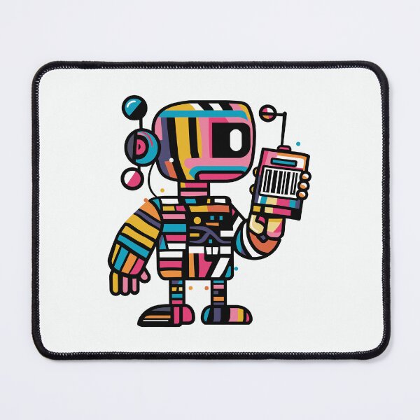 Item preview, multicolored robot holding a pnone designed and sold by YuliaHulia.