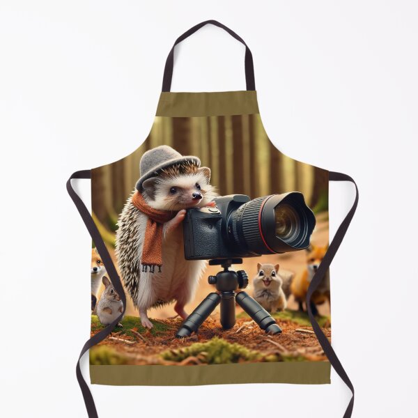Item preview, Small hedgehog, dressed as a photographer with a tiny hat and a scarf around its neck designed and sold by AndreaMart.