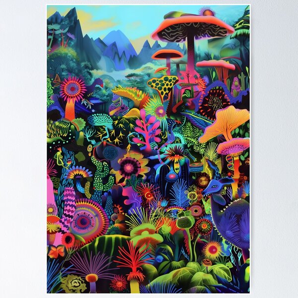 Item preview,  Abstract Trippy Neon Fauna and Flora Illustration designed and sold by Mystikos Art.