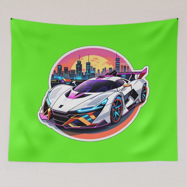 Item preview, Cyberpunk Racing Sports Car With City Skyline designed and sold by TheArtOfPat.