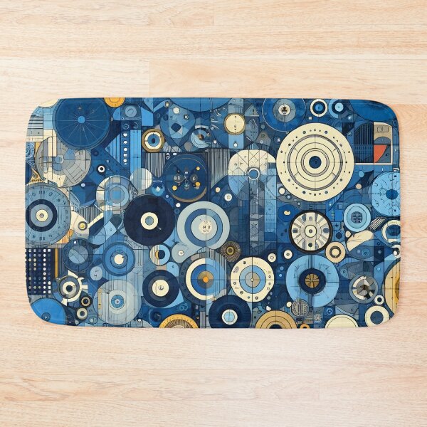 Item preview, Abstract Geometric Blueprint - Modern Wall Art in Blue, Yellow, and Red designed and sold by PillowTalkyZone.