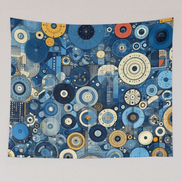 Item preview, Abstract Geometric Blueprint - Modern Wall Art in Blue, Yellow, and Red designed and sold by PillowTalkyZone.