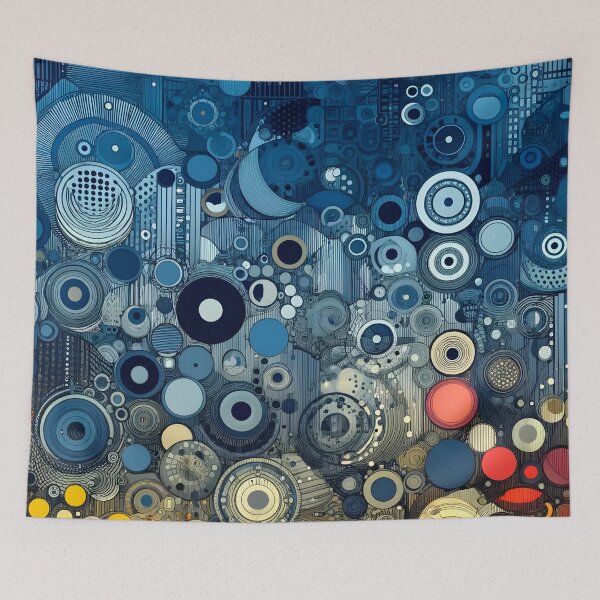 Item preview, Abstract Geometric Blueprint - Modern Wall Art in Blue, Yellow, and Red designed and sold by PillowTalkyZone.