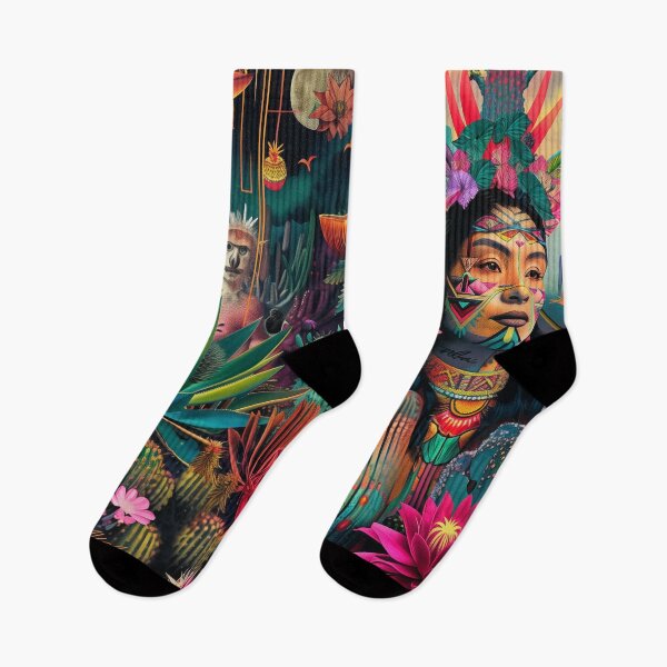 Item preview, Mystical Nature’s Embrace: Vibrant Flora & Fauna Aztec Woman Artwork designed and sold by Mystikos Art.