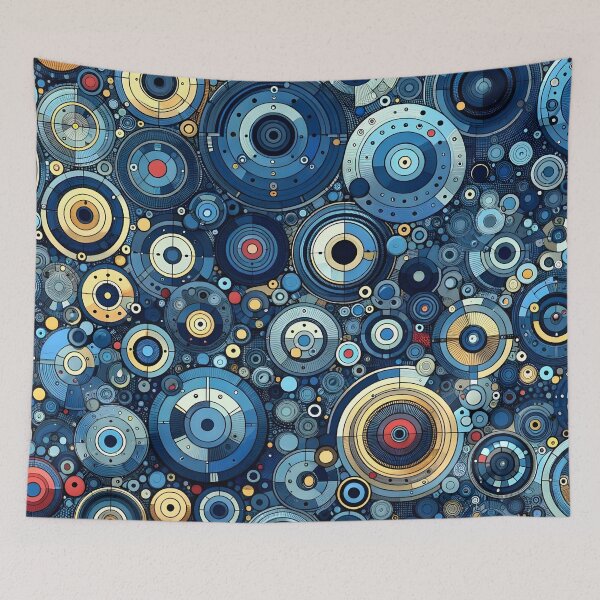 Item preview, Abstract Geometric Blueprint - Modern Wall Art in Blue, Yellow, and Red designed and sold by PillowTalkyZone.