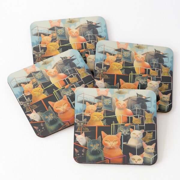 Artikelvorschau, Fantasiemuster Geometrik Katzen Haus viele Katzen bunt entworfen und verkauft von G-M-Designs.