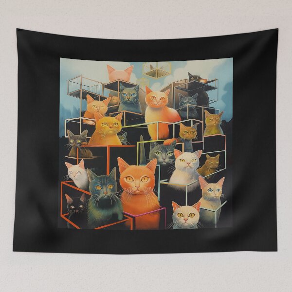 Artikelvorschau, Fantasiemuster Geometrik Katzen Haus viele Katzen bunt entworfen und verkauft von G-M-Designs.