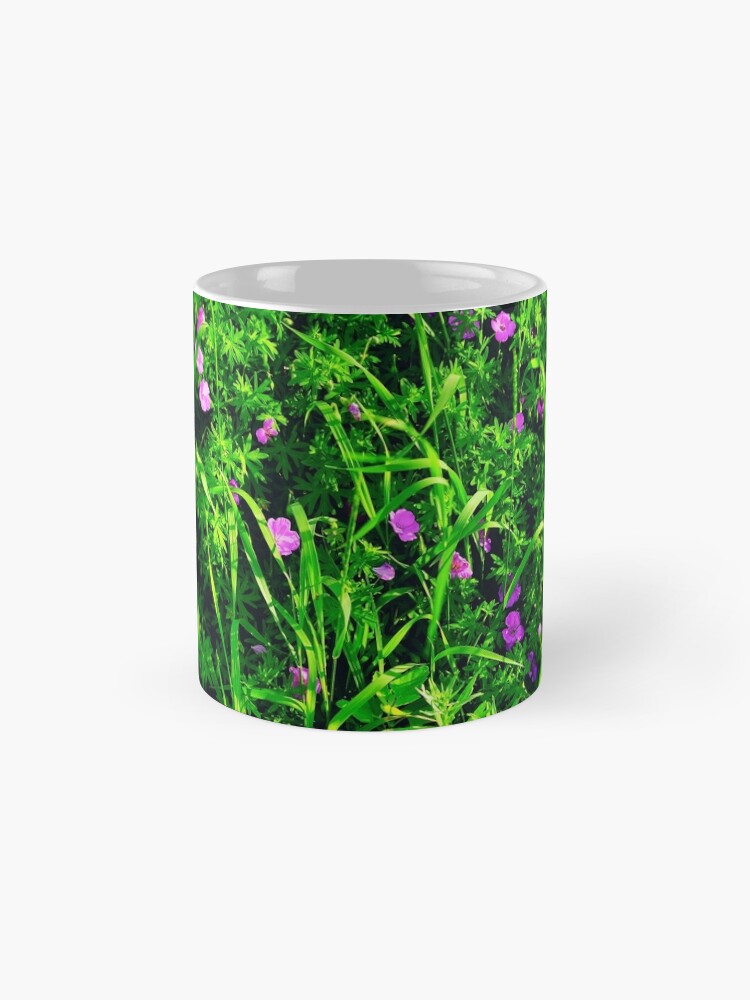Thumbnail 4 of 6, Coffee Mug, Green Grass Summer Background with Little Lilac Flowers designed and sold by Mallorn.