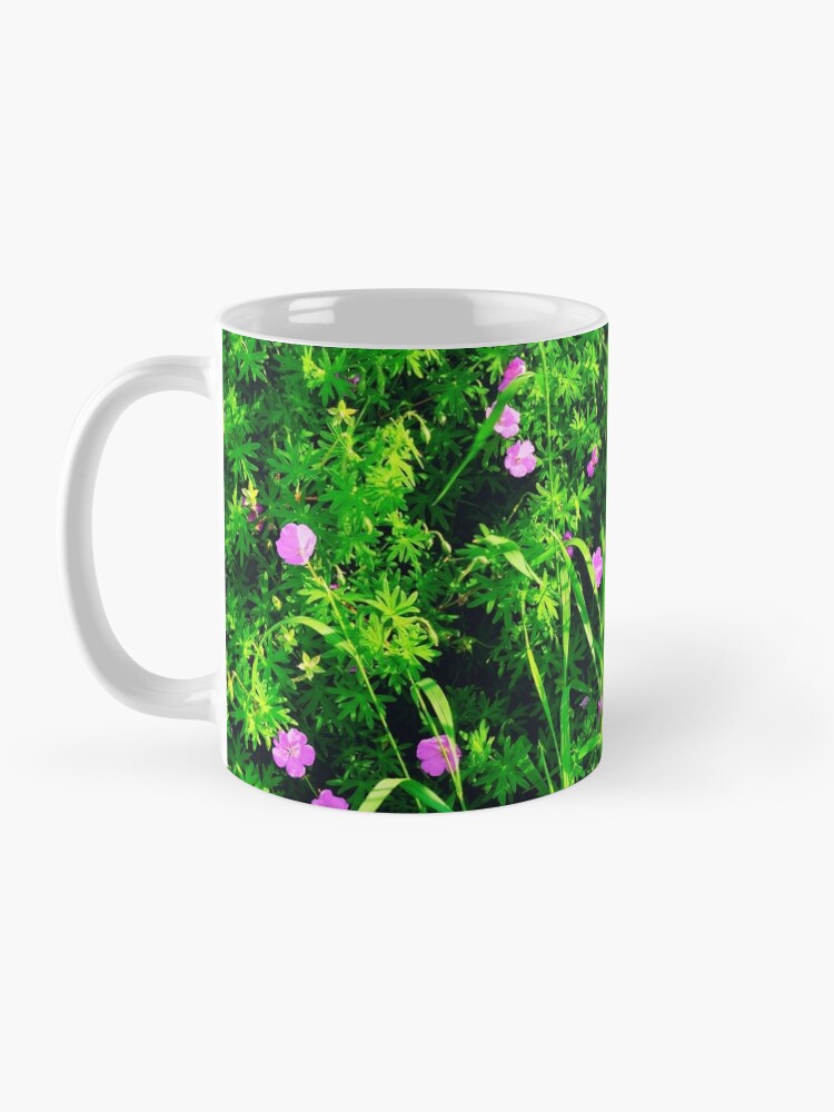 Thumbnail 3 of 6, Coffee Mug, Green Grass Summer Background with Little Lilac Flowers designed and sold by Mallorn.
