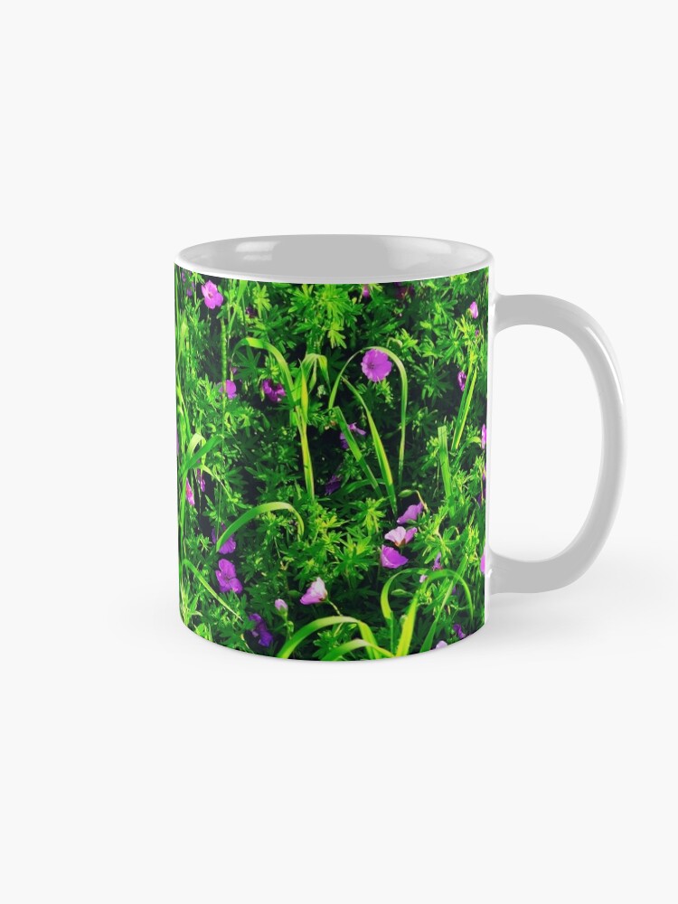 Thumbnail 5 of 6, Coffee Mug, Green Grass Summer Background with Little Lilac Flowers designed and sold by Mallorn.