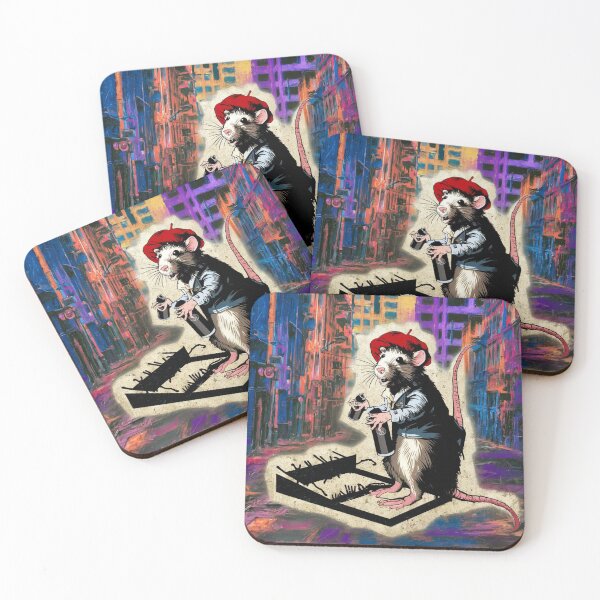 Aperçu de l'œuvre Banksy Street Art Souris rat colorée créée et vendue par martin max.