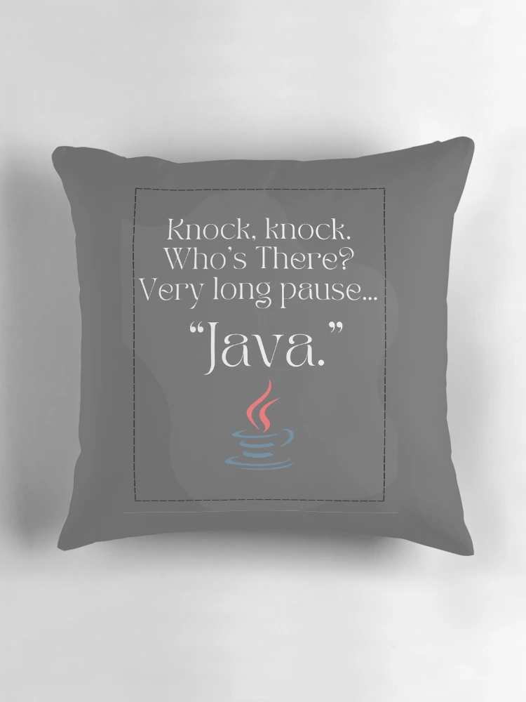 Aperçu 3 sur 4. Coussin avec l'œuvre blague java créée et vendue par CodeCrush.