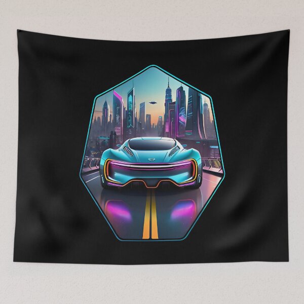 Item preview, Cyberpunk Racing Sports Car With City Skyline designed and sold by TheArtOfPat.