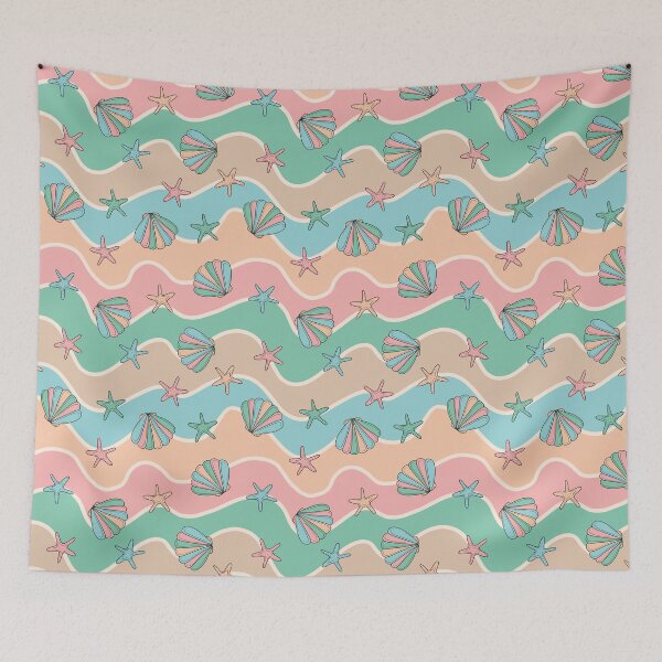 Item preview, Retro Groovy Waves and Seashells Seamless Pattern designed and sold by CreativeDraws42.