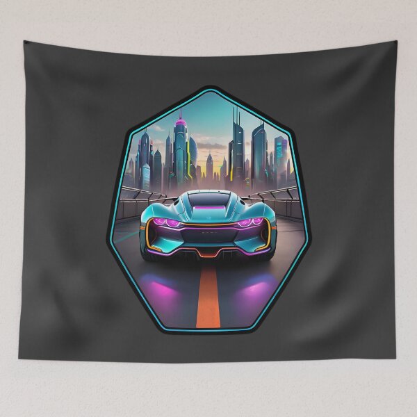 Item preview, Cyberpunk Racing Sports Car With City Skyline designed and sold by TheArtOfPat.