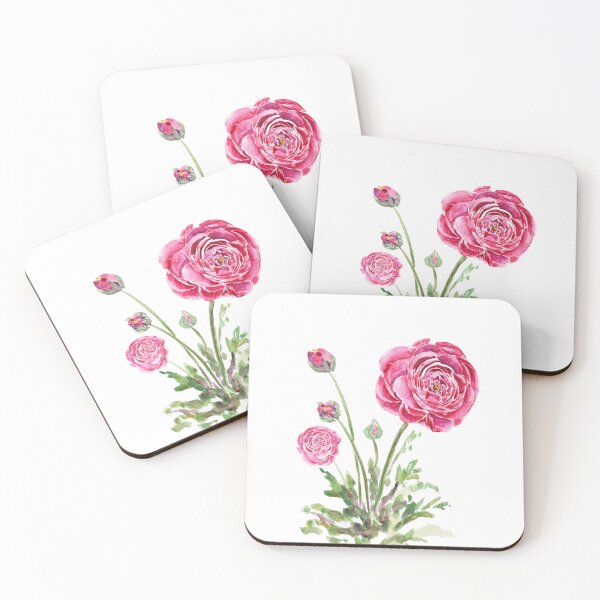 Item preview, red Ranunculus watercolor hand painted designed and sold by SelenePaintings .