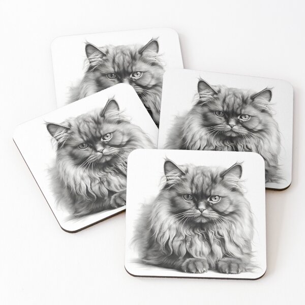 Item preview, Black and White Persian Cat Pencil Drawing designed and sold by Pencil-Art.