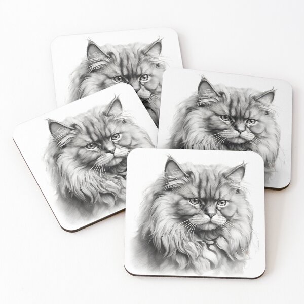 Item preview, Black and White Persian Cat Pencil Drawing designed and sold by Pencil-Art.