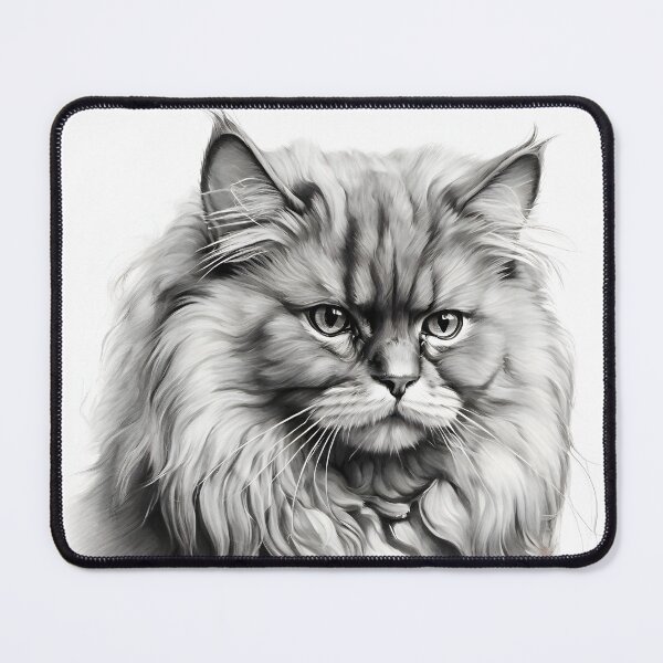 Item preview, Black and White Persian Cat Pencil Drawing designed and sold by Pencil-Art.