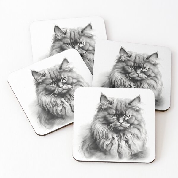 Item preview, Black and White Persian Cat Pencil Drawing designed and sold by Pencil-Art.