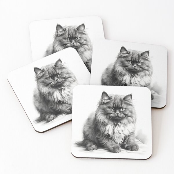 Item preview, Black and White Persian Cat Pencil Drawing designed and sold by Pencil-Art.