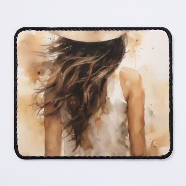 Item preview, Watercolour image of a western cowgirl wearing a cowgirl hat, white singlet & jeans - back view designed and sold by PrettyPinkSkies.