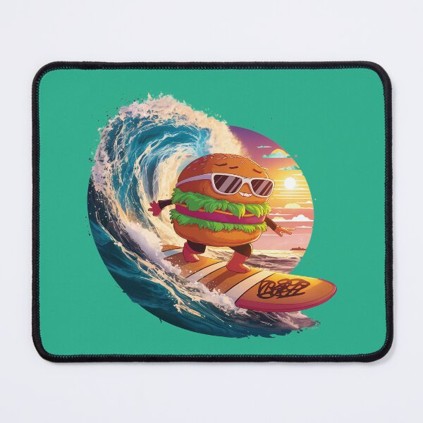 Item preview, a kawaii burger character surfing a massive wave designed and sold by brokenpones.