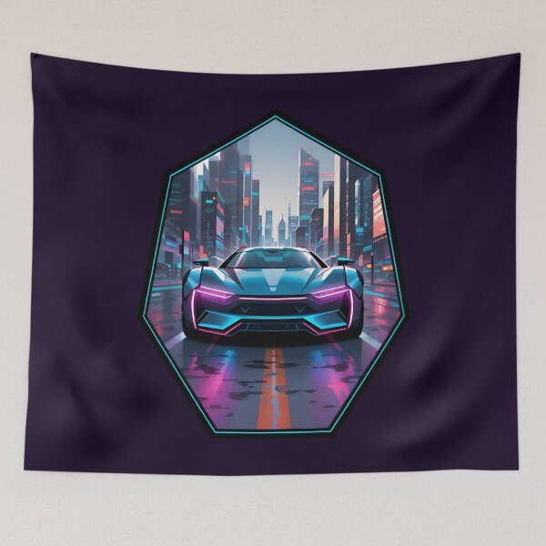 Item preview, Cyberpunk Racing Sports Car With City Skyline designed and sold by TheArtOfPat.