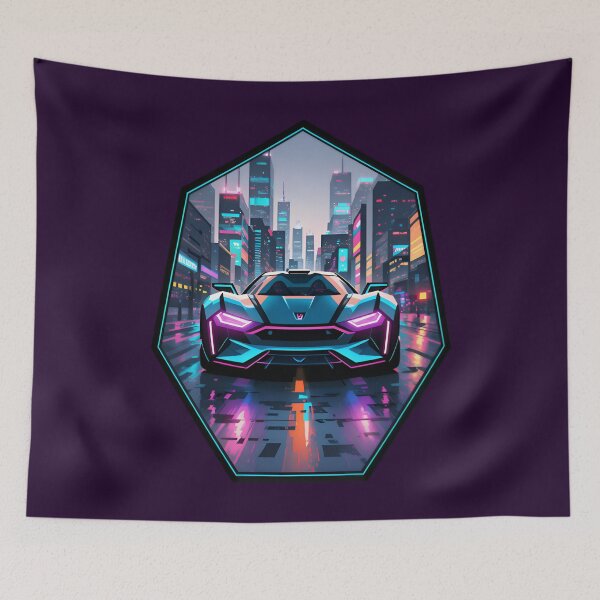 Item preview, Cyberpunk Racing Sports Car With City Skyline designed and sold by TheArtOfPat.