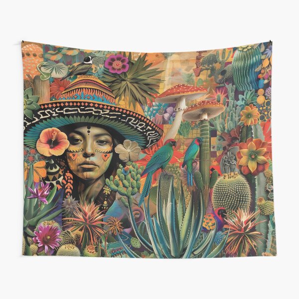 Item preview, Mexican Elegance: A Sombrero-Adorned Woman in Nature's Symphony designed and sold by Mystikos Art.
