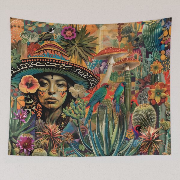 Item preview, Mexican Elegance: A Sombrero-Adorned Woman in Nature's Symphony designed and sold by Mystikos Art.