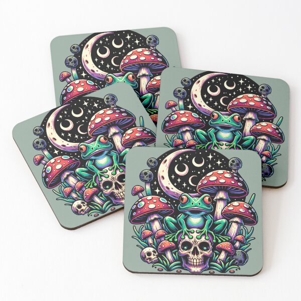 Item preview, Flash Style Weirdcore Frog on Skull Surrounded by Trippy Mushrooms Goblincore designed and sold by dreamsagellc.